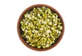 Raw mung beans sprouts in ceramic bowl on white background Royalty Free Stock Photo