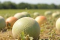 Raw musk melons field. Generate ai