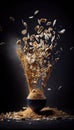 Raw Oats Seeds Creatively Falling-Dripping Flying or Splashing on Black Background Generative AI Royalty Free Stock Photo