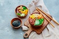 Raw Organic Ahi Tuna Poke Bowl with Rice Royalty Free Stock Photo