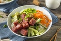 Raw Organic Ahi Tuna Poke Bowl Royalty Free Stock Photo