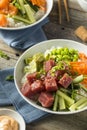 Raw Organic Ahi Tuna Poke Bowl Royalty Free Stock Photo