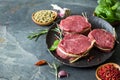 Raw organic beef steak with spices