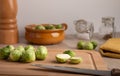 Brussels sprouts on a kitchen table Royalty Free Stock Photo