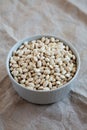 Raw Organic Dry White Beans in a Gray Bowl, side view Royalty Free Stock Photo