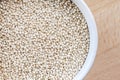 Raw organic quinoa seeds in white cup