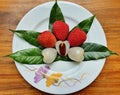 Fresh Lychee With Green Leaves