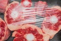 Beef ox tail on a plastic tray in a plastic wrap. Royalty Free Stock Photo