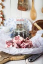 Raw oxtail on the table of the kitchen Royalty Free Stock Photo