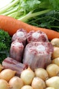 Raw oxtail and vegetables