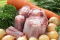 Raw oxtail and vegetables Royalty Free Stock Photo