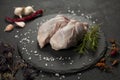 Raw partridge meat on kitchen, cooking gourmet wild bird. Healthy diet recipe