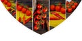 Pasta, chili peppers and cherry tomatoes on wooden background. Ingredients for cooking pasta photo collage from different picture Royalty Free Stock Photo