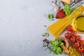 Raw pasta ingredients background Royalty Free Stock Photo