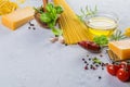 Raw pasta ingredients background Royalty Free Stock Photo
