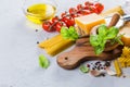 Raw pasta ingredients background Royalty Free Stock Photo
