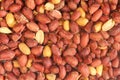 Raw peanuts background. Full frame of peel and salty peanuts Royalty Free Stock Photo