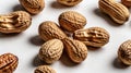 Raw Peanuts in Shells Scattered on White Background Royalty Free Stock Photo