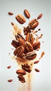 Raw Pecan Nuts Creatively Falling-Dripping Flying or Splashing on White Background Generative AI