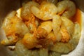 Raw and peeled shrimp or prawns close display with selective focus, ready to cook view. Royalty Free Stock Photo