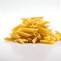 Raw penne pasta isolated on white background. AI generated Royalty Free Stock Photo