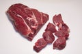 Raw pieces of beef meat for stew , goulash or ragout Royalty Free Stock Photo