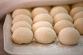 Raw pieces of bread dough before fermentation and baking Royalty Free Stock Photo