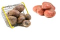 Raw pink potato tubers in a shopping basket on a white isolated background.Potatoes in the skin