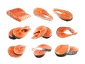 Raw Pink Salmon Steak, Red Fish, Chum or Trout Fillet Cut Out Royalty Free Stock Photo