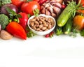 Raw pinto beans and vegetables Royalty Free Stock Photo