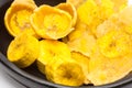 Raw plantain cups, patacones and pieces Royalty Free Stock Photo