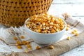 Raw Popcorn Kernels In White Bowl Royalty Free Stock Photo