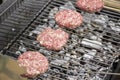 Raw pork and beef meat prepared for hamburgers on barbecue grill treatment Royalty Free Stock Photo
