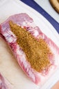 Raw pork belly with spices mixture