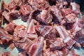 Raw pork bone for soup stock preparation in wholesale store.