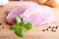 Raw pork chops on cutting board Royalty Free Stock Photo