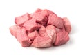 Raw pork cut into chunks on a white background. Royalty Free Stock Photo