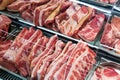 Raw pork on display in butcher shop Royalty Free Stock Photo