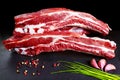 Raw pork. Fresh pork chop bacon and bacon