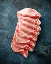 Raw Pork Loin chops on blue background Royalty Free Stock Photo