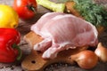 Raw pork meat closeup and fresh vegetables horizontal Royalty Free Stock Photo