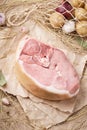 Raw pork meat - ham or leg. Fresh organic meat and ingredients Royalty Free Stock Photo