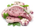 Raw pork meat steaks with spices. Royalty Free Stock Photo