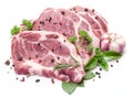 Raw pork meat steaks with spices. Royalty Free Stock Photo