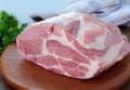 Raw pork neck boneless collar over wooden board Royalty Free Stock Photo