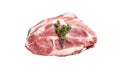 Raw pork neck meat. Chop steak. Isolated on white background. Royalty Free Stock Photo