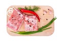 Raw pork neck meat on wooden cutting board Royalty Free Stock Photo