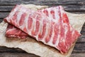 Raw Pork ribs. on crumpled paper Royalty Free Stock Photo