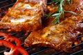 Raw pork ribs on grill Royalty Free Stock Photo