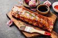 Raw pork ribs in a marinade Royalty Free Stock Photo